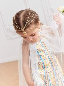 SHEIN Baby Girls'  Geometric Pattern Dress With Shawl Set, Summer - White - View 4