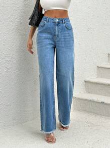 RueChic Jeans droits haute taille Snow Wash