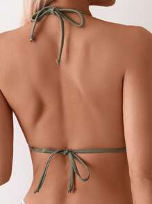 Swim Basics Conjunto de bikini floral de verano para mujer con top halter con flecos, conjunto de bikini