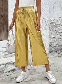 SHEIN LUNE Damen Goldfolie glänzende lange Hose - Gold - Übersicht 6
