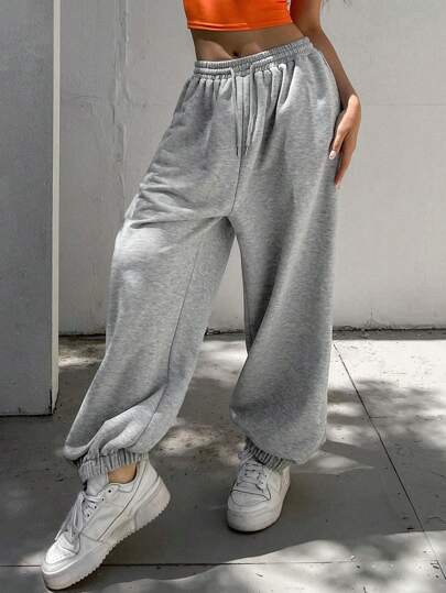 DAZY Pantalones jogger de mujer de estilo largo y suelto con cintura elástica y cinturón, con bajo acampanado, Pantalones de chándal de mujer