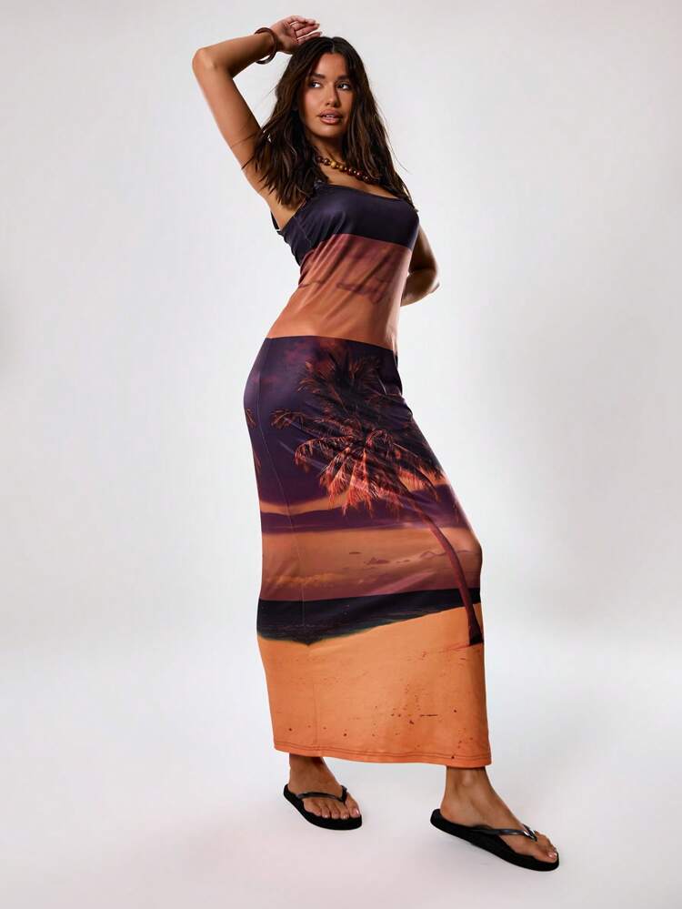Palm Print Maxi Dress Sexy Cute Spring Summer Party Going Out Vacation Long Dress