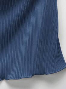 Comfortcana Solid Color Pleated Neck Halter Top & Shorts Set For Summer - Blue - View 4