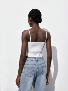 Maija Blusa corta de mujer con cintura plisada y ceñida, diseño elegante y minimalista apta para graduaciones, volver al colegio o fiestas, primavera-verano-inicio de otoño 2025