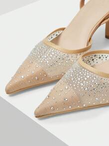 MOTF PREMIUM LADIES' RHINESTONE MESH POINTED TOE HIGH HEELS, FOR NEW YEAR HOLIDAY, SPRING SHOES SPRING BREAK EASTER PROM HEELS FOR CHRISTMAS