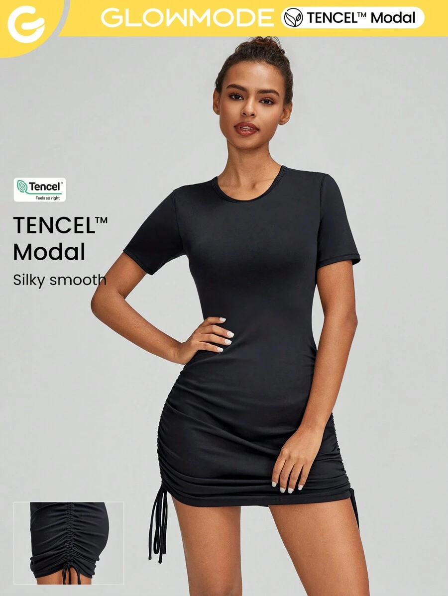 GLOWMODE Modal Playtime Long-Sleeve Pleated Dress Daily Casual - Black - View 1