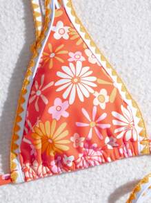 Women's Summer Beach Floral Printed Sexy Bikini Set, Random Print - Multicolor - View 3