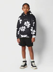 SUMWON Sumwon Sweatshirt Floral Pattern Hoodie Long Sleeve Cozy Kangaroo Pocket All Over Print Winter Autumn Spring Everyday Casual Streetwear Youth