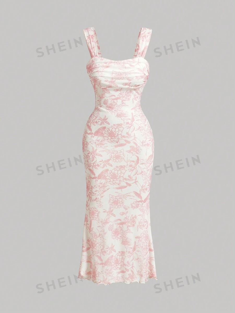 SHEIN MOD Vestido de mujer ajustado con estampado floral total y tirantes anchos para el verano