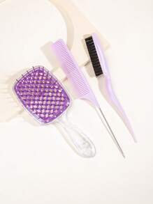 Comb 3pcs Set Hollow Detangling Hair Brush Anti Static Comb Brush Hair Comb,Multifunction Hair Comb,Parting Comb Rat Tail Combs For Parting,Styling Comb Rat Tail Highlight Comb,Fine Tooth Rat Tail Comb Multi-Purpose Parting Teaser Comb New Triple Teaser Comb Comb Set,Hair Brush,Comb,Hair Tools,Hair Products And Accessories For Barber Salon Beauty Back To School,Travel,Hair Accessories For Women,Brush,Hair Brushes,Hair Comb,Detangling Brush,Ball Brush,Mini Hair Brush,Hair Brush Set,Wooden Comb,Hair Brush, Brush, Comb, Slick Back Brush, Hairbrush, Edge Brush, Brush Hair, Hair Comb, Hair Brush Set, Comb Hair, Mini Hair Brush, Detangling Brush, Hair Brushes, Hair Products, Hair Tools, Hair Stuff, Hair Care, Curly Hair Brush, Barber, Barber Accessories, Hairdressing Equipment,Travel Essentials,Hairstyle,Hairdressing - Purple - View 6