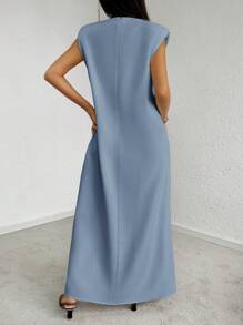 Mulvari Women's Solid Color Loose Sleeveless Long Summer Dress - Dusty Blue - View 2