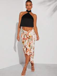 Hauture Halter Neck Tie Backless Top