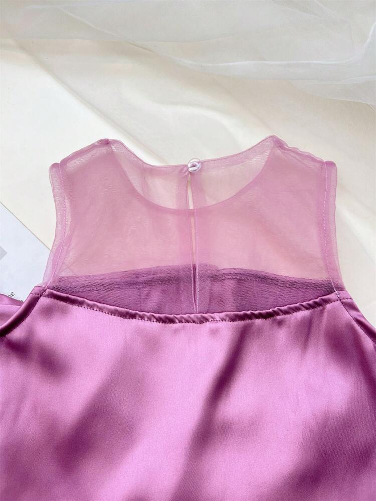 フレンチスタイル メッシュ切り替え キャミソール&ルーズショーツ、 弾性ウエスト、パフォーマンス、結婚式、パーティー、誕生日、夏に適しています