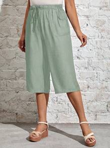 EMERY ROSE 大尺碼女士時尚鬆身簡約中長款夏季褲 - 薄荷綠 - 查看 4