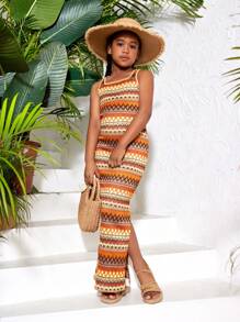 SHEIN Robe sans manches décontractée et de vacances pour préadolescentes