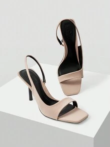 MOTF PREMIUM SQUARE TOE HIGH HEEL SANDALS FOR WOMEN, SIMPLE SOLID COLOR DESIGN WITH THIN HEELS, FOR NEW YEAR HOLIDAY, SPRING SHOES SPRING BREAK EASTER - Apricot - View 5
