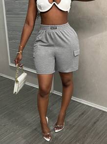 Slaydiva Simple And Casual Base Summer Shorts For Women, With Elastic Waistband, Drawstring, Tag Patch, Workwear Pocket And Three Quarter Length