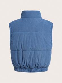 Teen Girl Short Corduroy Padded Coat With Plush Lining For Warmth - Blue - View 2