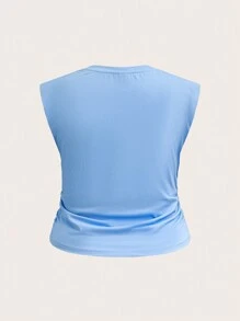 SHEIN BASICS Basic Style Knit Tank Top & Top With Pleats On Both Sides And Round Neckline For Plus Size Casual Wear - Baby Blue - View 7