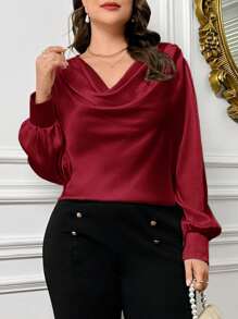 SHEIN Privé Blus Ukuran Plus - Burgundy - View 4