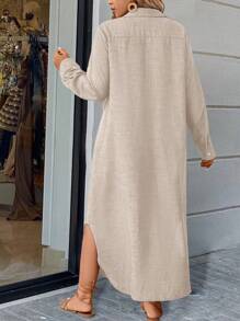 SHEIN LUNE فستان كاجوال بأطوال متنوعة، ذو لون أحادي على شكل قميص للإرتداء اليومي للنساء