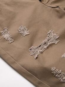 Men's Casual Distressed Pocket Denim Shorts - Khaki - View 3