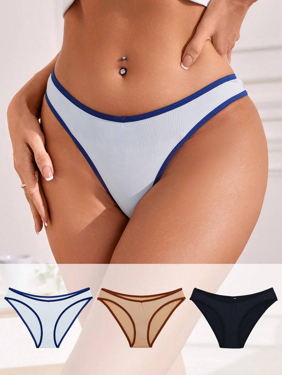 Ladies' Solid Color Simple Daily Triangle Panties ,3 Pcs - Multicolor - View 1