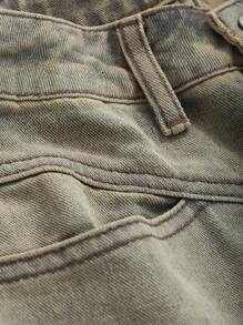 DAZY 女式宽松阔腿休闲牛仔裤，带口袋，宽松牛仔裤，返校服 - 卡其色 - 查看 8