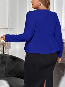 Gownix Chaqueta blazer de manga abullonada de unicolor elegante con dobladillo de concha para talla grande en otoño/invierno