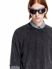 Manfinity VCAY Designer Double Sleeves Acid Washed T-Shirt - Black - View 5