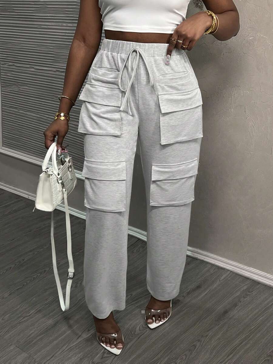 Slaydiva Pantalon décontracté d'été pour femmes avec poches 3D pour l'exercice physique - E - Gris - Voir 1