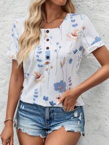 SHEIN Clasi Chemise décontractée pour femme imprimée de fleurs - Blanc - Voir 3