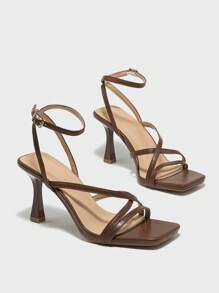 Giày Sandal Nữ Quai Quai Thiết Kế Khóa Hở Mũi Giày Sandal PU Màu Nâu Thời Trang Mặc Hàng Ngày, Mua Sắm Và Tụ Tập Trong Mùa Hè - màu nâu - Xem 6