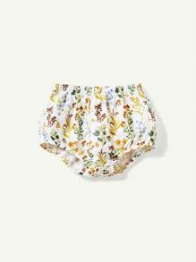 Cozy Pixies 嬰兒女孩植物花卉圖案方領荷葉邊上衣和褶邊短褲套裝 - 杏色 - 查看 9