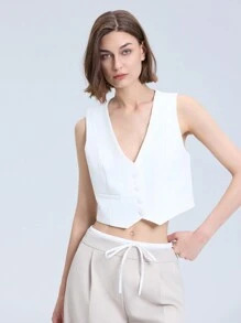 Women's Fashionable V-Neck Sleeveless Vest In Simple Short Western Style - White - View 1