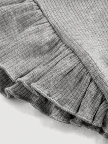 SHEIN MOD 女士圓領純色荷葉邊夏季T卹