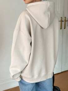 Dazy-Less Women's Casual Loose Fit Thermal Lined Hoodie Sweatshirt, Long Sleeve, Autumn/Winter - Beige - View 5