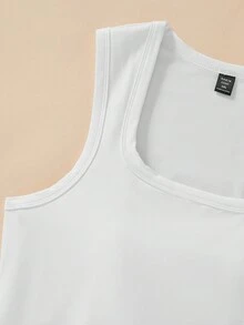 SHEIN BASICS Casual Sport Solid Color Knitted Slim-Fit Square Neck Plus Size Top, Regular With Chest Pad, Basic Style - White - View 8