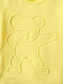 SHEIN 男童小熊图案短袖圆领T恤短裤套装，黄色童装