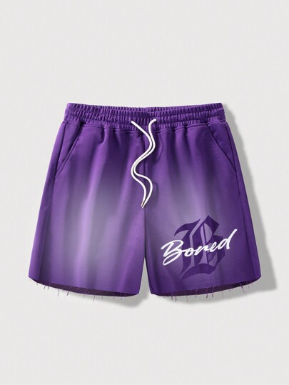 Street Life Pantalones cortos de hombre con estampado de letras y diseño de caballo con cintura con cordón y dobladillo deshilachado, para verano