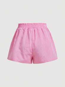 SHEIN MOD Shorts de cintura elástica con decoración de letras y franja rosa y blanca para mujer