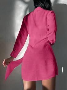 SHEIN Swim Summer Beach Solid Color Wrap Dress Kimono Cover Up - Hot Pink - View 2