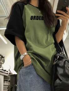 Women's Letter Graphic Color Block Raglan Sleeve T-Shirt