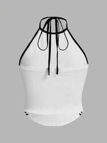 SHEIN ICON Plus 2pcs Contrasting Binding Striped Side Tie Halter Y2k Top (Pack Of 2), For Summer