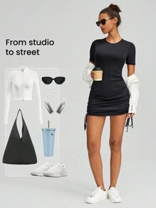 GLOWMODE Modal Playtime Long-Sleeve Pleated Dress Daily Casual - Black - View 6