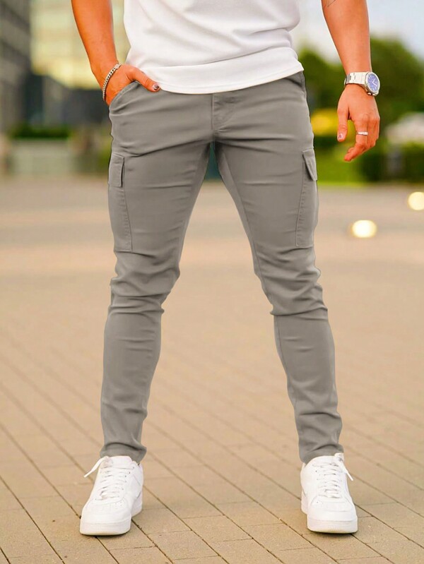 Men's Casual Straight Leg Pants With Pockets, Solid Color, Multi-Season Stylish Trousers