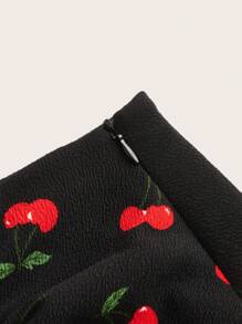 SHEIN EZwear 女性加大碼櫻桃圖案側拉繩半身裙 - 黑色 - 查看 3