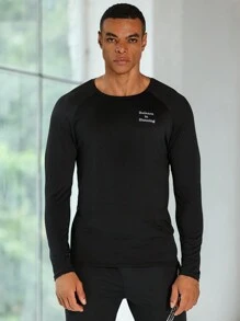 Manfinity Sport Corelite Boyfriend Style Men's Round Neck Letter Printed Casual Long Sleeve Sports T-Shirt Boyfriend Style Men Sweatshirt Men Thermal Shirtsthermal Shirt Menmen Thermalgym Top Long Sleevelong Sleeve Gym Top