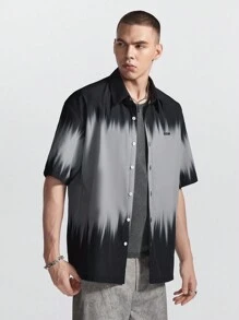 Manfinity RebelGame 男士數字印花寬鬆短袖襯衫，夏季美式街頭風格 - 彩色 - 查看 6