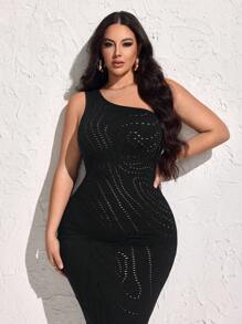 SHEIN SXY 大尺碼性感無縫單肩空心連身裙